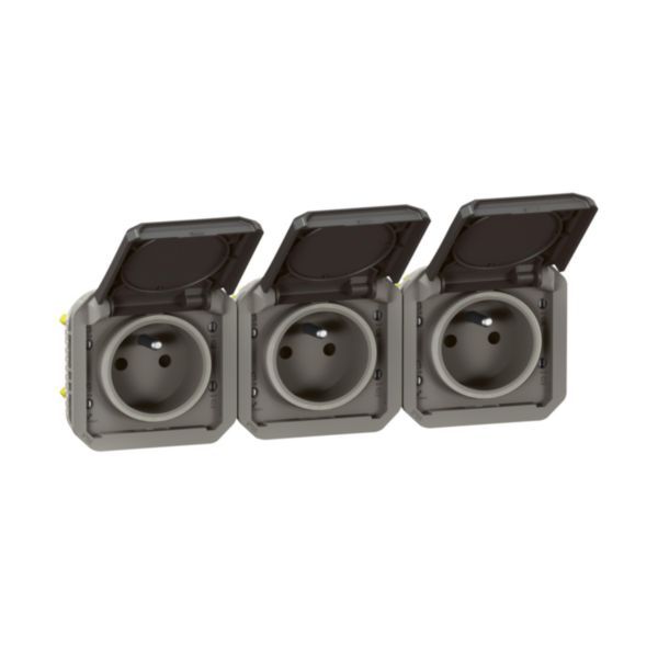 Triple pre-wired power socket 3x2P+E horizontal waterproof Plexo 16A 250V IP55 3 positions with anthracite bezels image 2