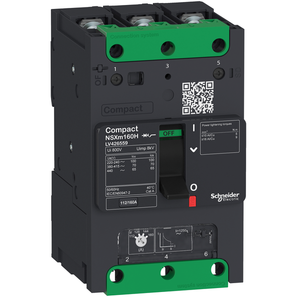 circuit breaker ComPact NSXm E (16 kA at 415 VAC), 3P 3d, 25 A rating TMD trip unit, compression lugs and busbar connectors image 4