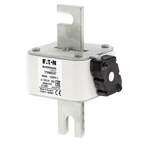 Fuse-link, high speed, 900 A, AC 1250 V, size 3, 76 x 92 x 139 mm, aR, DIN, IEC, single indicator image 3