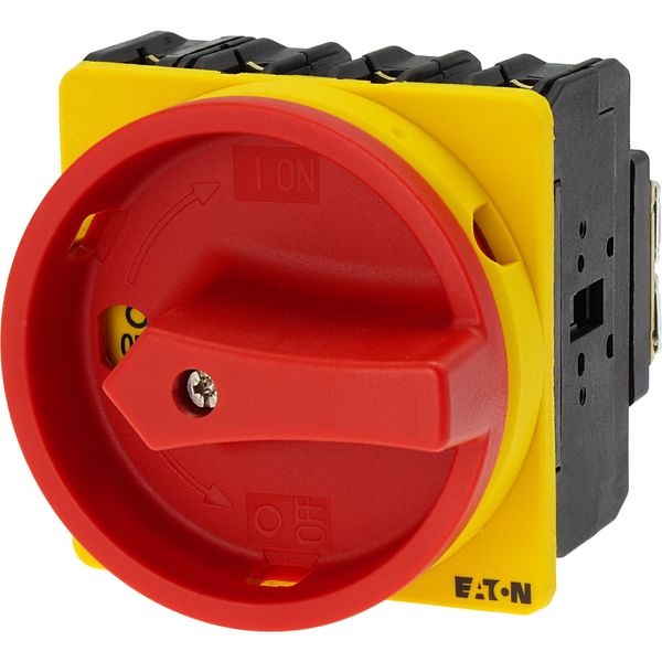 Main switch, P3, 100 A, flush mounting, 3 pole + N, Emergency switching off function, With red rotary handle and yellow locking ring, Lockable in the image 11