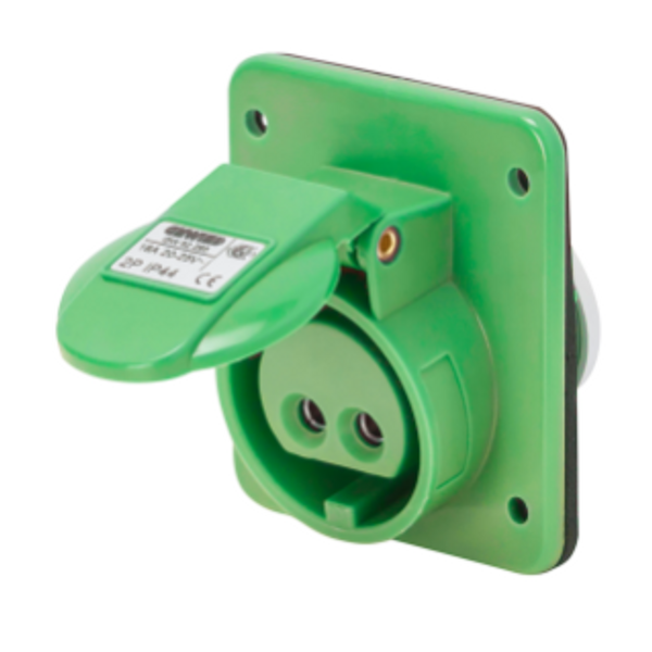 10° ANGLED FLUSH-MOUNTING SOCKET-OUTLET - IP44 - 3P 32A 20-25V and 40-50V 100-200HZ - GREEN - 4H - SCREW WIRING image 1