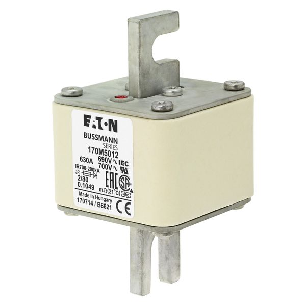 Fuse-link, high speed, 630 A, AC 690 V, DIN 2, 61 x 61 x 108 mm, aR, DIN, IEC, single indicator, 80 mm centres image 5