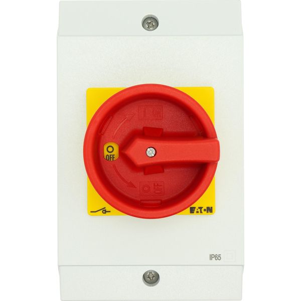 Main switch, P1, 32 A, surface mounting, 3 pole, Emergency switching off function, With red rotary handle and yellow locking ring, Lockable in the 0 ( image 34