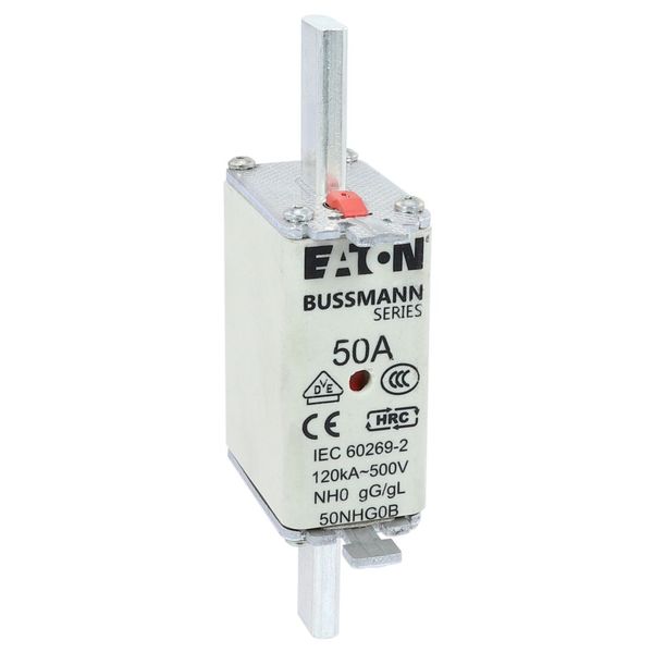 Fuse-link, LV, 50 A, AC 500 V, NH0, gL/gG, IEC, dual indicator, live gripping lugs image 16
