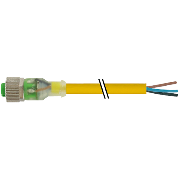 M12 female 0° A-cod. with cable LED PUR 3x0.34 ye UL/CSA+drag ch. 10m image 1