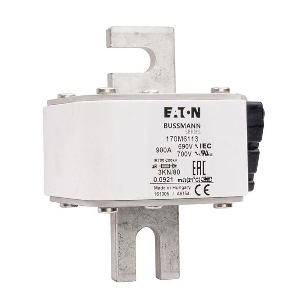 Fuse-link, high speed, 900 A, AC 690 V, DIN 3, 76 x 92 x 109 mm, aR, DIN, IEC, single indicator image 10