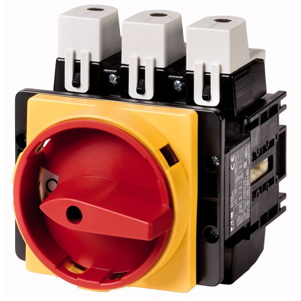Main switch, P5, 250 A, flush mounting, 3 pole, Emergency switching off function, With red rotary handle and yellow locking ring, Lockable in the 0 (O image 1