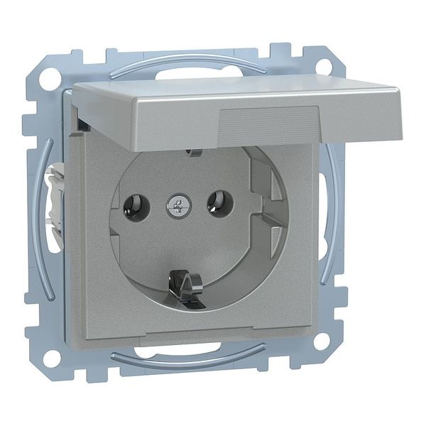 SCHUKO socket with hinged lid, IP44, contact protection, screw lift terminals, aluminum, surface image 1