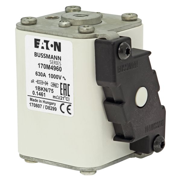 Fuse-link, high speed, 630 A, AC 1000 V, size 1, 52 x 69 x 74 mm, aR, IEC, UL, single indicator image 11