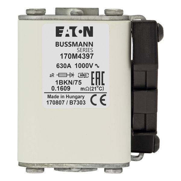 Fuse-link, high speed, 630 A, AC 1000 V, size 1, 53 x 69 x 74 mm, aR, IEC, UL, single indicator image 9