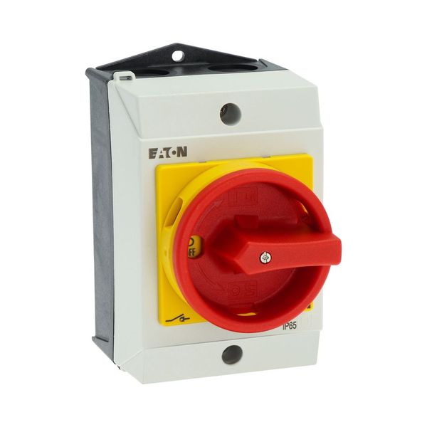 Main switch, P1, 32 A, surface mounting, 3 pole, Emergency switching off function, With red rotary handle and yellow locking ring image 24