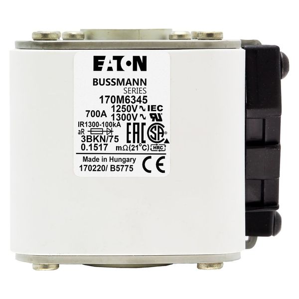 Fuse-link, high speed, 700 A, AC 1250 V, size 3, 76 x 92 x 76 mm, aR, IEC, UL, type K indicator, flush end, M12 image 8