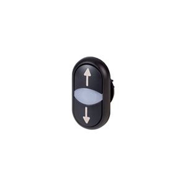 Double actuator pushbutton, RMQ-Titan, Actuators and indicator lights non-flush, momentary, White lens, black, black, inscribed, Bezel: black, arrow u image 4
