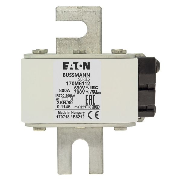 Fuse-link, high speed, 800 A, AC 690 V, DIN 3, 76 x 92 x 109 mm, aR, DIN, IEC, single indicator image 15