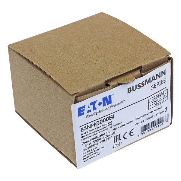 Fuse-link, LV, 63 A, AC 500 V, NH000, gL/gG, IEC, dual indicator, insulated gripping lugs image 12