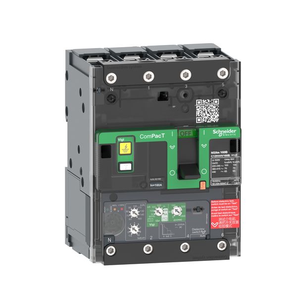 Circuit breaker, ComPacT NSXm 160N, 50kA/415VAC, 4 poles, MicroLogic 4.1 trip unit 160A, lugs/busbars image 3
