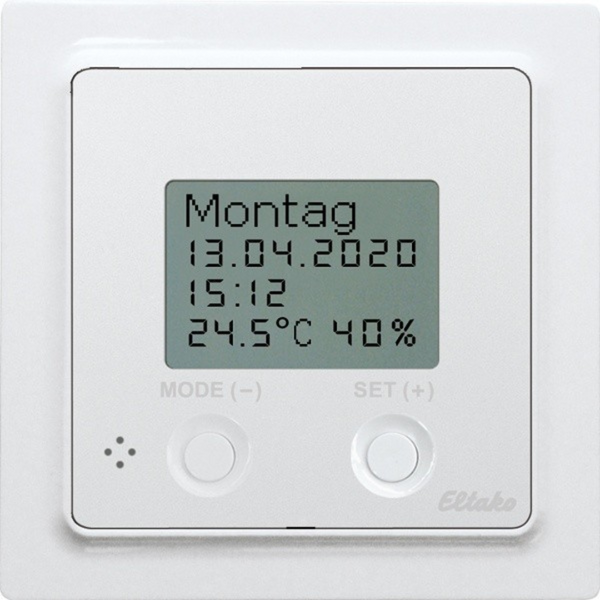 Wireless clock thermo hygrostat with display in E-Design55, polar white glossy image 1