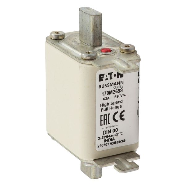 Fuse-link, high speed, 63 A, AC 690 V, DIN 00, 30 x 60 x 79 mm, gR, DIN, IEC, single indicator image 12