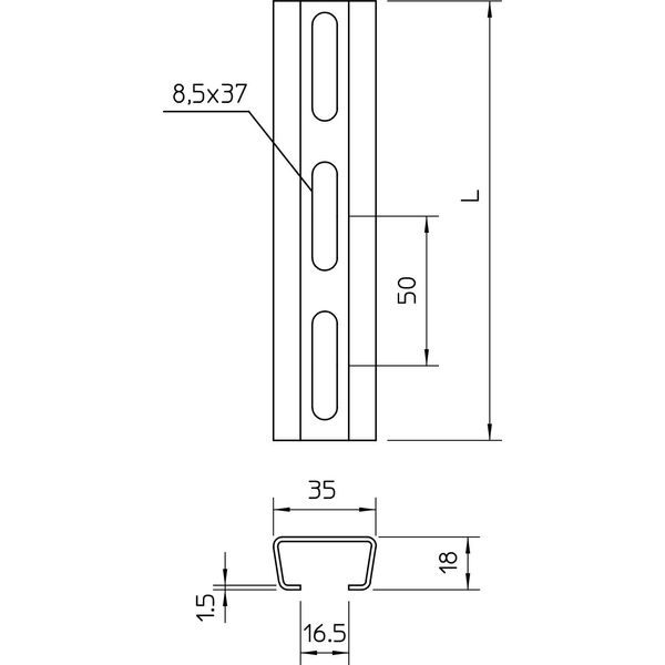 AML3518P0600FT Profile rail perforated, slot 16.5mm 600x35x18 image 2