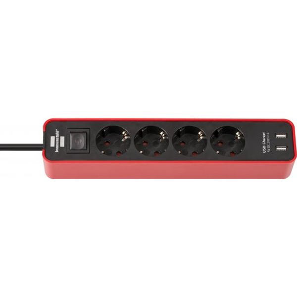 Extension Socket Ecolor with USB-Charger 4way red/black 1.5m H05VV-F 3G1.5 with switch image 1
