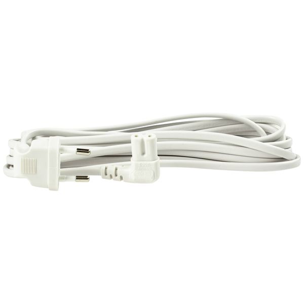 EURO-powercord 3,0m, white3,0m H03VVH2-F 2x0,75, white1st side: angled Euro plug 230V~/2,5A2nd side: angled C7 socket (DIN60320)In polybag with labelIP20 image 1