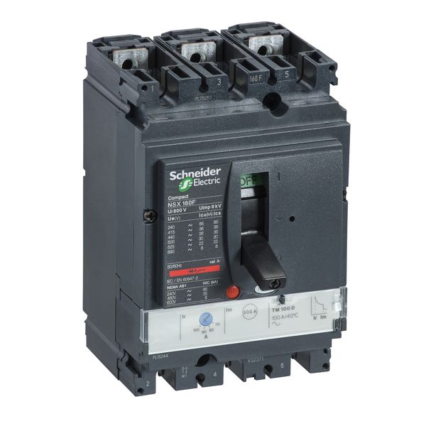 circuit breaker ComPact NSX160H, 70 kA at 415 VAC, TMD trip unit 100 A, 3 poles 3d image 3