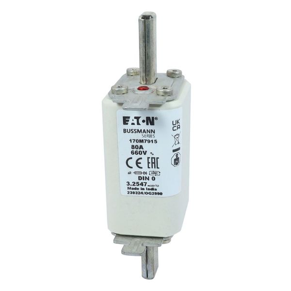 Fuse-link, high speed, 80 A, AC 660 V, DIN 0, aR, DIN, IEC, single indicator, live gripping lugs image 12