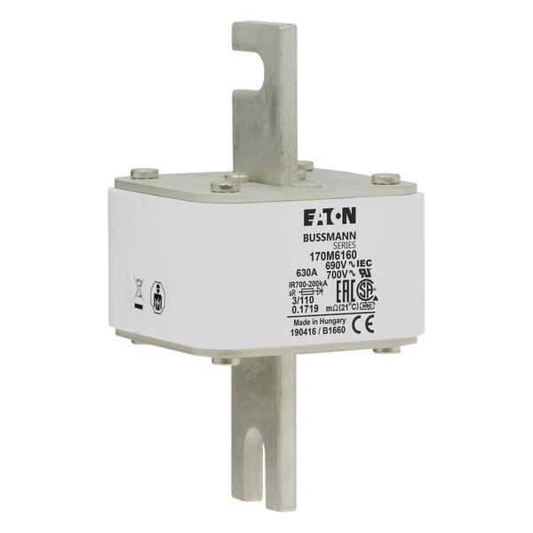 Fuse-link, high speed, 630 A, AC 690 V, DIN 3, 76 x 90 x 139 mm, aR, DIN, IEC, single indicator image 9