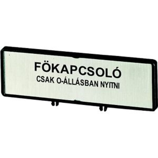 Clamp with label, For use with T0, T3, P1, 48 x 17 mm, Inscribed with standard text zOnly open main switch when in 0 positionz, Language Hungarian image 2