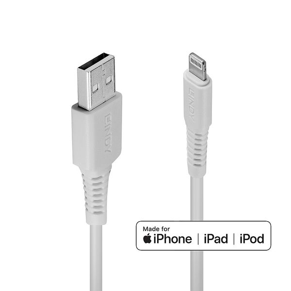 1m USB Type A to Lightning Cable White USB Type A Male to Lightning Male, Charge and sync Cable for iPhone, iPad & iPod image 1