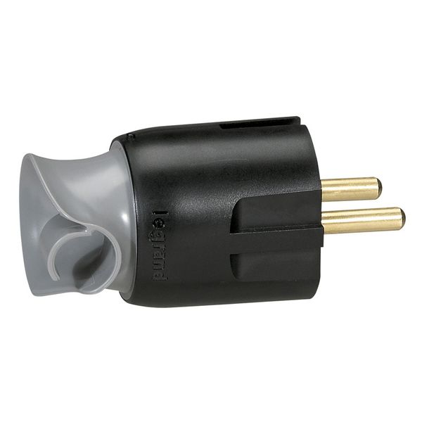 2P+E plug - 16 A - Fr/German std - cable orientation - black/grey - gencod label image 1