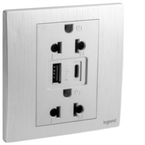 281204BA Mallia Senses 1 gang EURO/US socket outlet - 16A - 2 x 2 Poles + Earth - with 3000mA A and C types USB chargers -white image 1