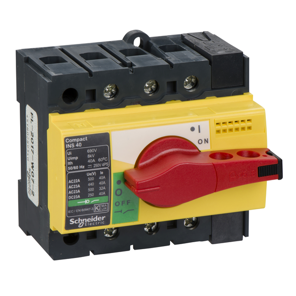 switch disconnector, Compact INS40 , 40 A, with red rotary handle and yellow front, 3 poles image 4