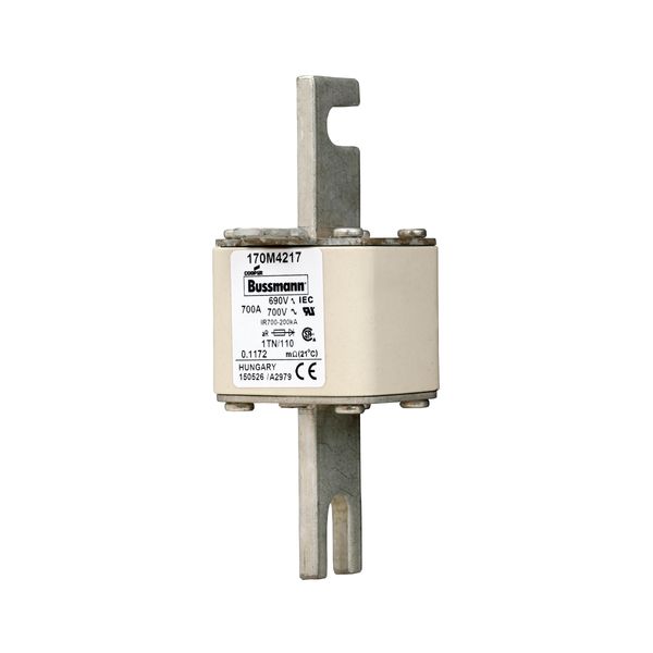 Fuse-link, high speed, 700 A, AC 690 V, DIN 1, 53 x 66 x 138 mm, aR, DIN, IEC, type T indicator image 12