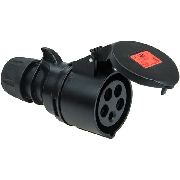 CEE connector, black, IP44, 16A, 4-pole, 400V, 6h, red image 1