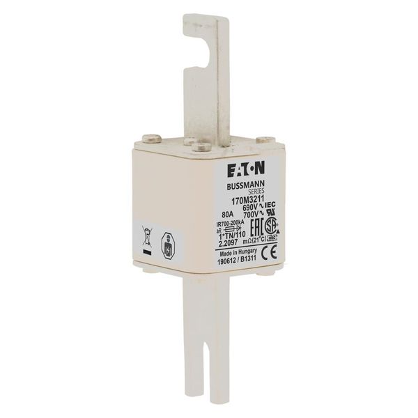 Fuse-link, high speed, 80 A, AC 690 V, compact DIN 1, 45 x 58 x 134 mm, aR, DIN, IEC, single indicator, 80 mm centres image 15