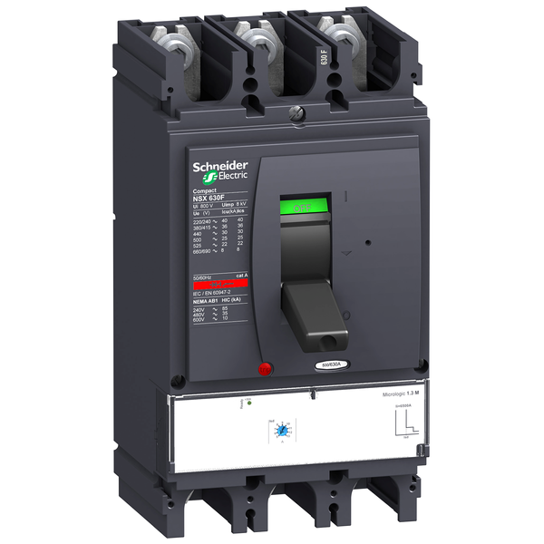 circuit breaker ComPact NSX630N, 50 kA at 415 VAC, MicroLogic 1.3 M trip unit 500 A, 3 poles 3d image 4
