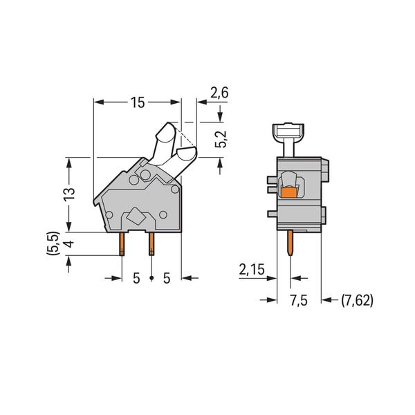 Stackable PCB terminal block push-button 2.5 mm² gray image 2