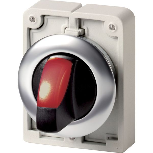 Illuminated selector switch actuator, RMQ-Titan, with thumb-grip, maintained, 3 positions, red, Front ring stainless steel image 3