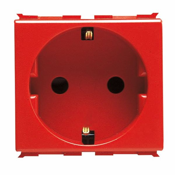 GERMAN STANDARD SOCKET-OUTLET 250V ac  - FOR DEDICATED LINES - 2P+E 16A - 2 MODULES - RED - PLAYBUS image 2