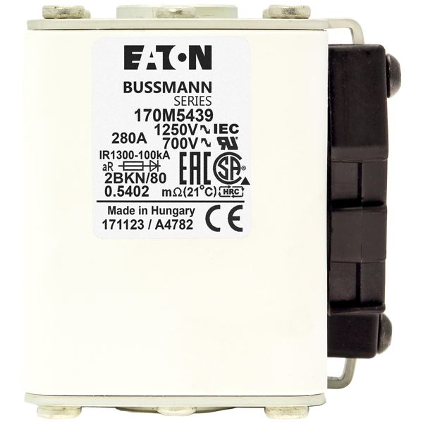 Fuse-link, high speed, 280 A, AC 1250 V, size 2, 61 x 77 x 81 mm, aR, IEC, UL, single indicator image 6