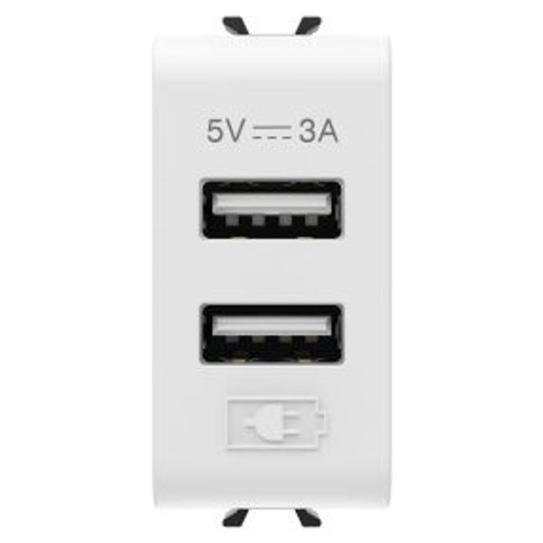 USB CHARGER - A+A TYPE - 3A - SATIN WHITE - 1 MODULE - CHORUSMART image 1