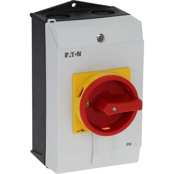 Main switch, P1, 40 A, surface mounting, 3 pole, Emergency switching off function, With red rotary handle and yellow locking ring, Lockable in the 0 ( image 10