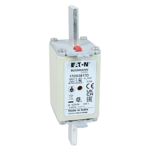 Fuse-link, high speed, 315 A, AC 690 V, DIN 1, aR, DIN, IEC, dual indicator, live gripping lugs image 10