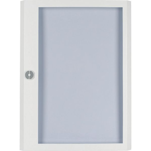Surface mounted steel sheet door white, transparent with Profi Line handle for 24MU per row, 5 rows image 1