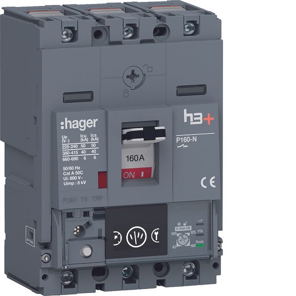 Moulded Case Circuit Breaker h3+ P160 Energy 3P3D 160A 40kA CTC image 1