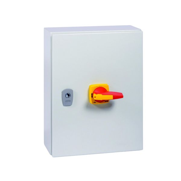 Switch-disconnector, DMM, 125 A, 3 pole, Emergency switching off function, With red rotary handle and yellow locking ring, in steel enclosure image 16