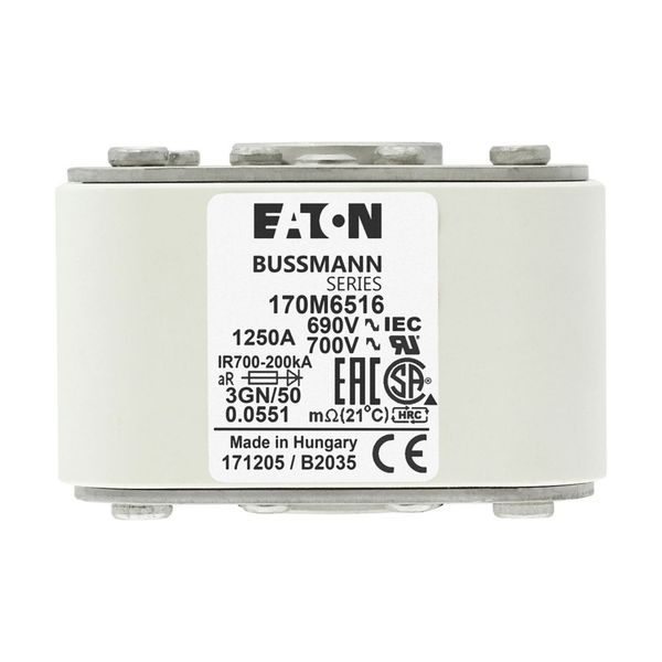 Fuse-link, high speed, 1250 A, AC 690 V, size 3, 76 x 92 x 53 mm, aR, IEC, UL, single indicator image 12