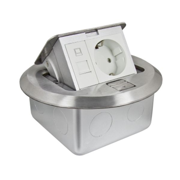 Floorbox S Round w/ box Schuko + RJ45 ca image 1