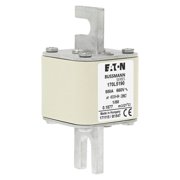 Fuse-link, high speed, 500 A, AC 660 V, Size 1, 51 x 51 x 111 mm, aR, DIN, IEC, single indicator image 9